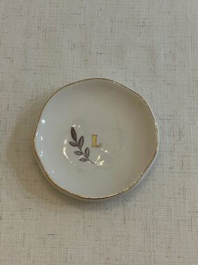Monogram 'L' Porcelain Trinket Dish with Gold Trim